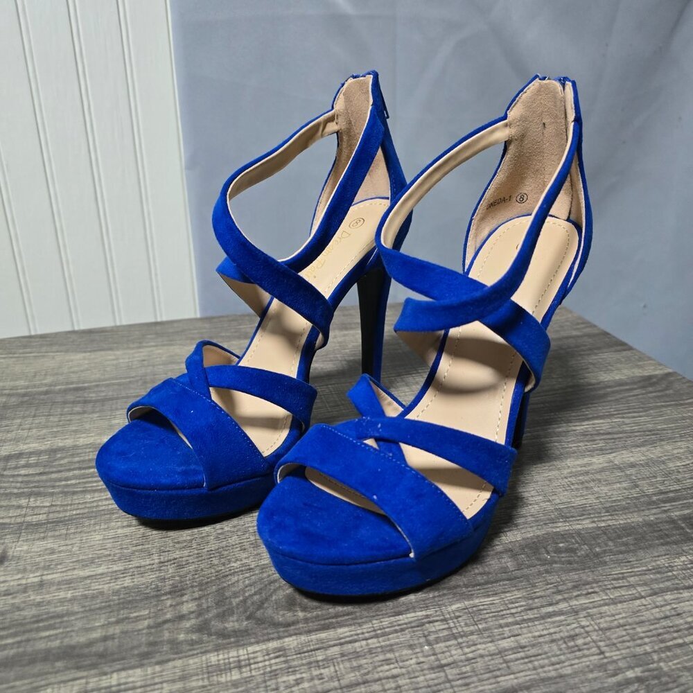 DREAM PAIRS Womens Open Toe High Heel Sandals Dress Shoes Suede Blue Pumps - Sz8 - Picture 2 of 5